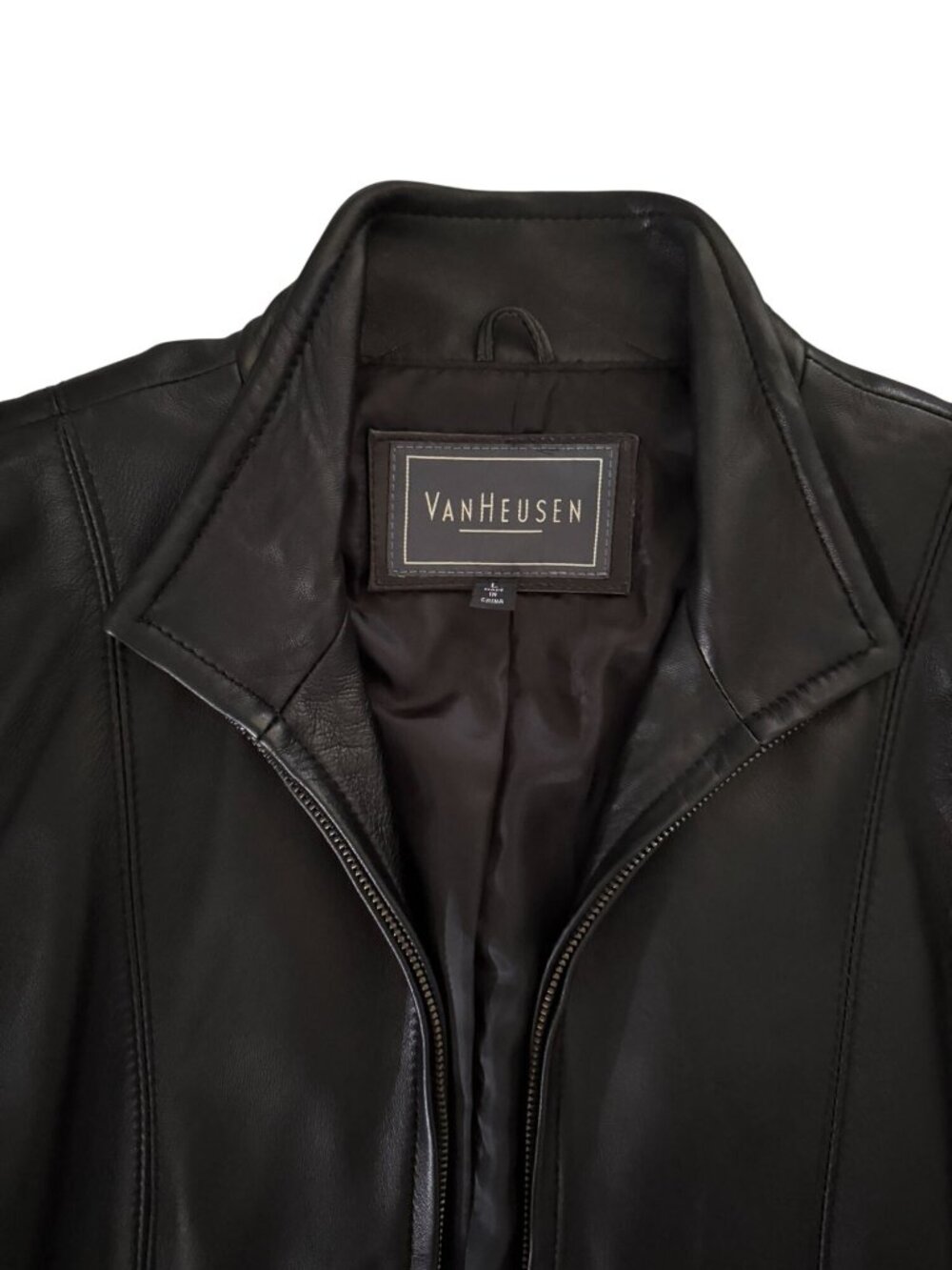 Van Heusen Black Genuine Leather Jacket Women's Size Large Fitted Zip Up Pockets - Picture 4 of 14